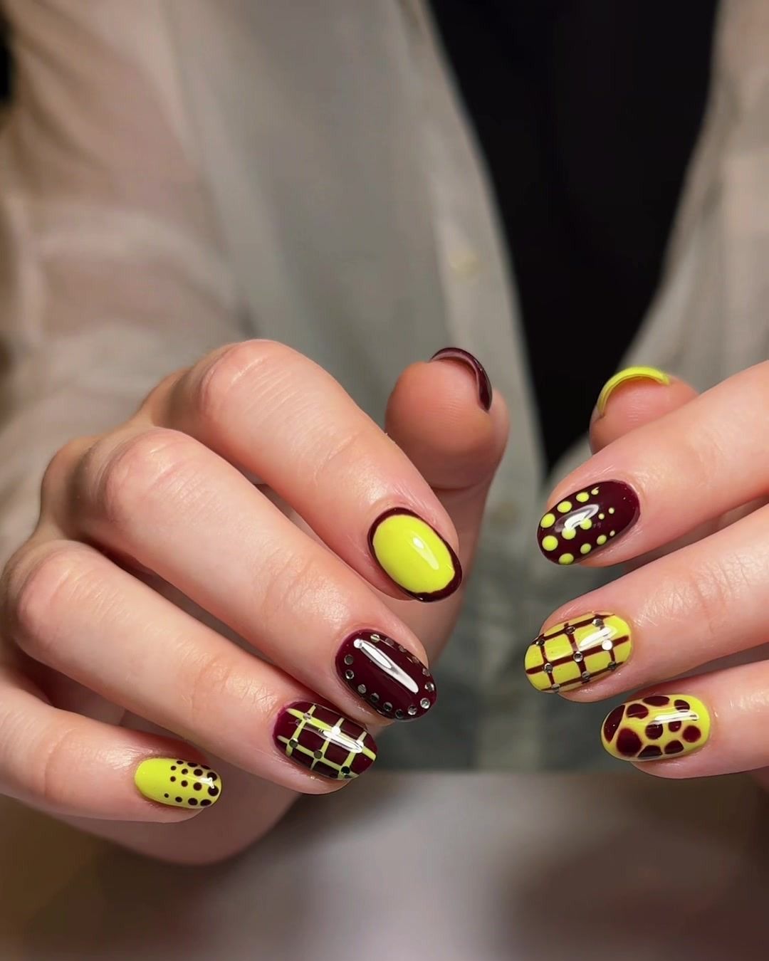 Lime, leopard and tortoise gel nail art by Megan Ho Nails